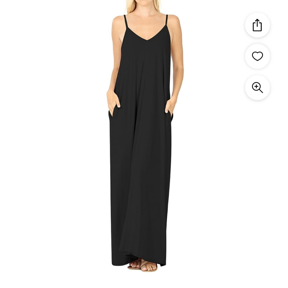 Zenana Women’s V-Neck Draped Cami Long Maxi Dress with side pockets